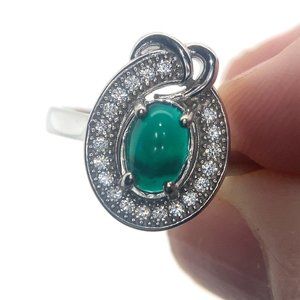 Green Opal .88ct Platinum Finish Solid 925 Sterling Silver Ring